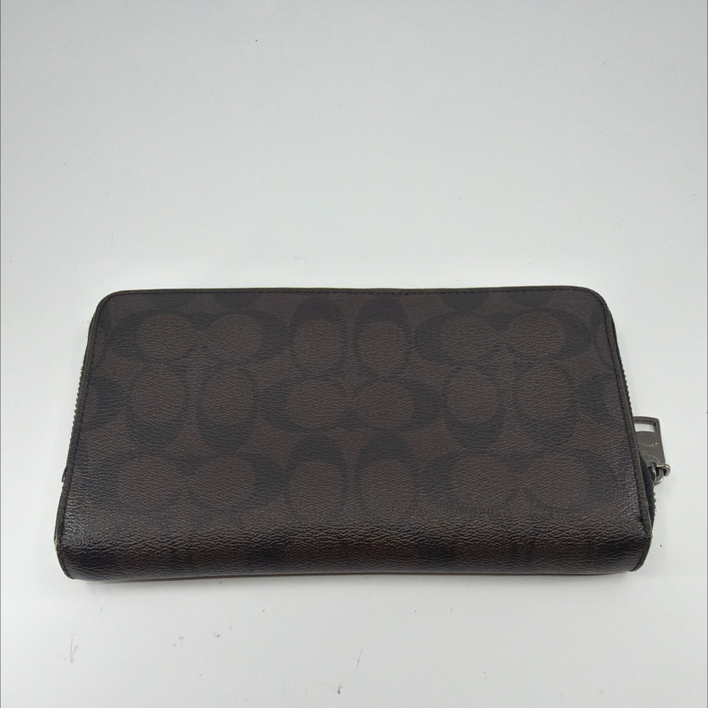 Coach Accordion Zip Brown/Black Signature Coated Canvas Wallet - Picture 4 of 8